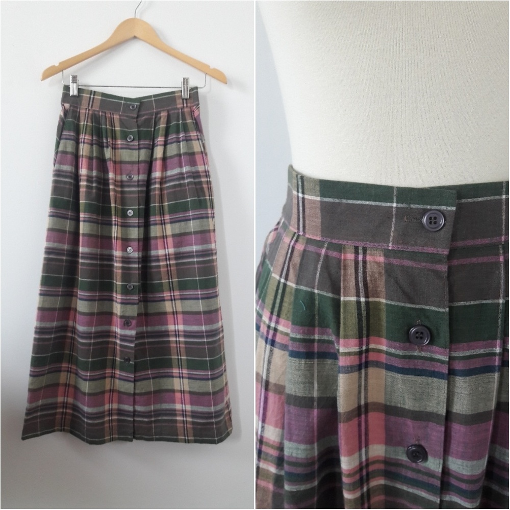 1970s Plaid High-Waisted Cotton Skirt
